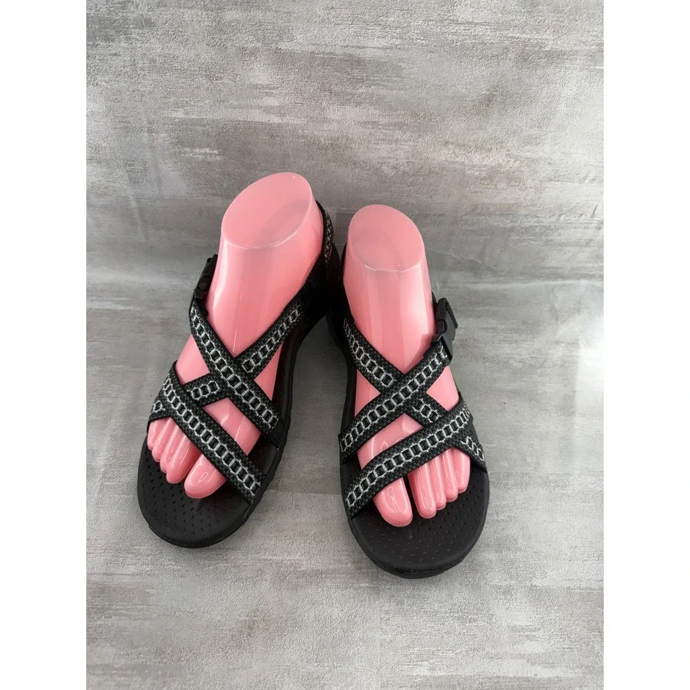 Skechers Outdoor Lifestyle Women Black White Strappy Sport Sandals Size 7
